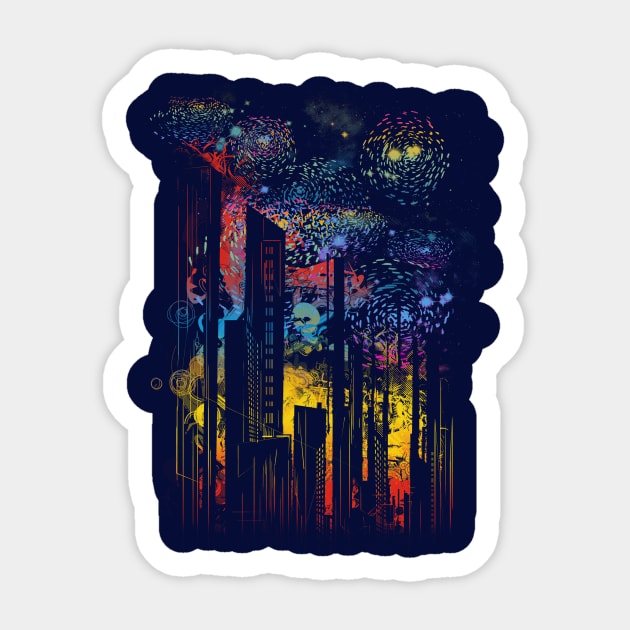 starry city lights Sticker by kharmazero